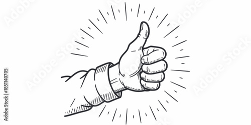Hand giving thumbs up in sketch style with bold lines and white background for social media