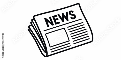Newspaper with headline in bold typography in black and white illustration for news media