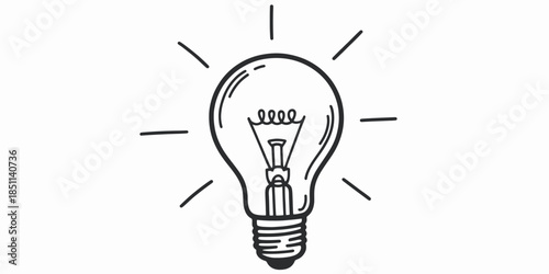 Light Bulb Idea in Simple Line Art with Black Ink on White Background for Creative Concept Illustration