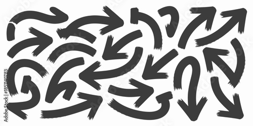 Black Arrows in Chaotic Pattern with Dark Gray Color on White Background for Infographic Design