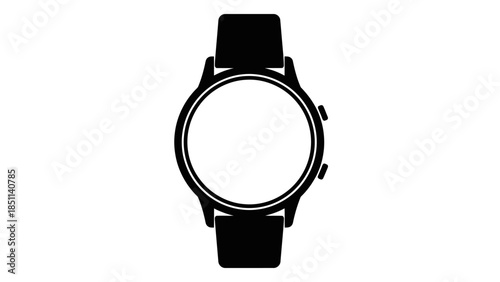 Black and White Smartwatch Illustration with Blank Screen.