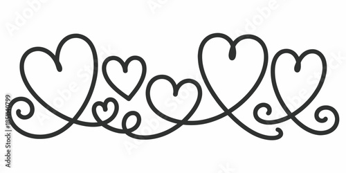 Hearts Border Design in Elegant Black Line Art on White Background for Valentines Day