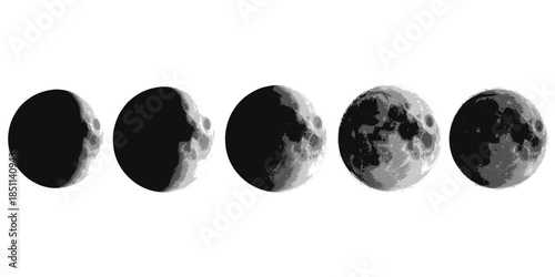 Lunar Phases in Monochromatic Gradient with Crater Details in Astronomical Sequence for Space Exploration