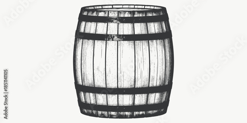 Wooden Barrel in Hand Drawn Style with High Contrast Lighting on White Background for Beverage Packaging