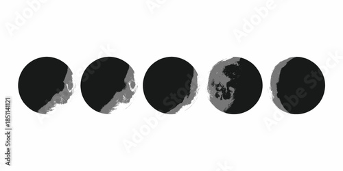 Eclipse phases in minimalist design with grayscale tones on simple background for astronomy education