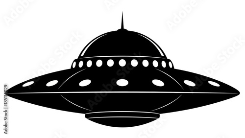 Black and White UFO Flying Saucer Illustration.