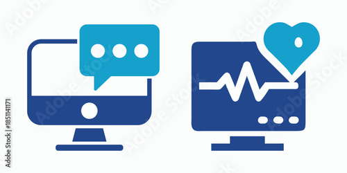 Digital telemedicine consultation and health monitoring icons