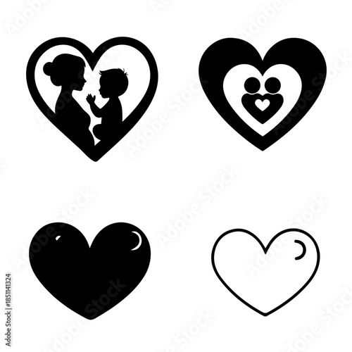 Mother and Child in Heart Shapes, Love and Family Vector Art