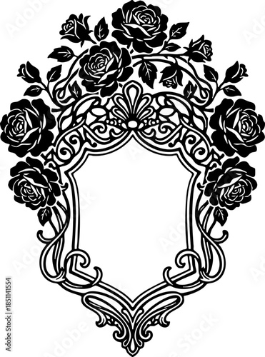 Elegant Black Rose Frame Ornamental Cartouche Vector Design