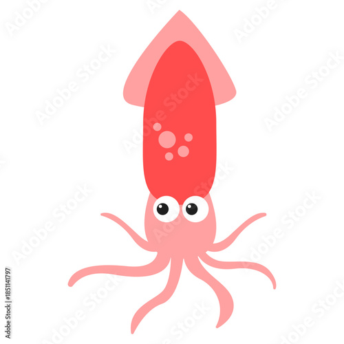 Cute Flat Squid Marine Animal Aquatic Creatures Sea Icon Illustration