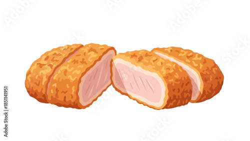 Crispy Breaded Chicken Fillet with Juicy Interior on White Background