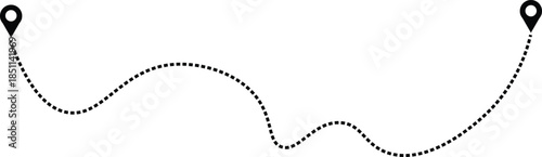 Dotted travel route path with location pins navigation