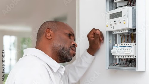 Man connecting motion detectors to a control unit for a home security setup emphasizing advanced breakin prevention technology.