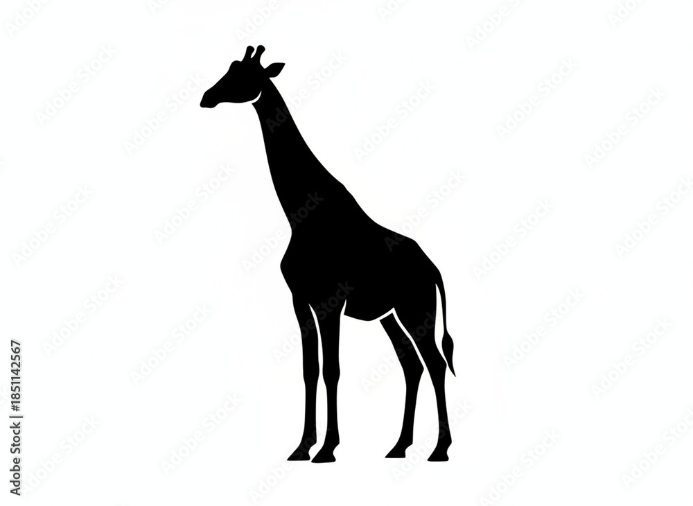 Obraz premium Giraffe Silhouette: A stark black silhouette of a graceful giraffe stands tall against a blank canvas, highlighting its unique form and elegant profile.
