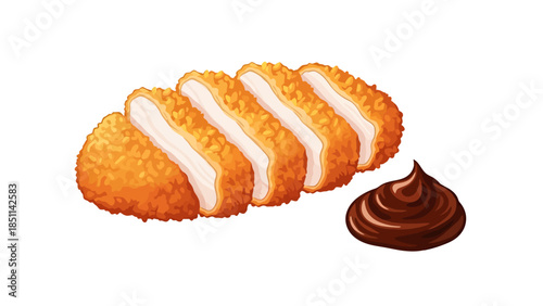 Crispy breaded chicken tenders with dipping sauce and chocolate spread