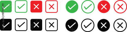 Checkmark and cross icons set in different colors styles