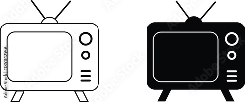 Retro television icons in outline and solid black style