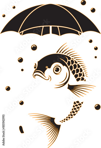 Black and gold fish under an umbrella aquatic