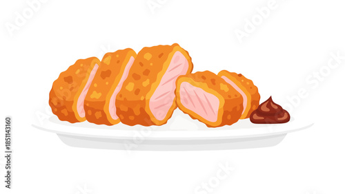 Succulent breaded chicken cutlets with dipping sauce on a clean background