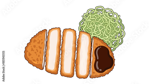 Delicious Japanese style breaded cutlet served with shredded cabbage and dipping sauce