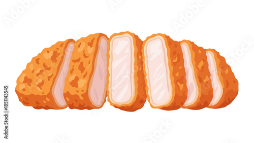 Close up of crispy fried chicken fillet with golden breading and juicy interior