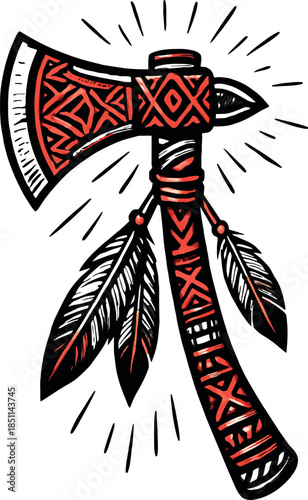 Tribal Tomahawk Feather Red Native American Art