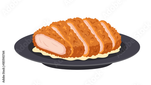 Crispy breaded chicken breast slices served on a black plate