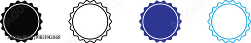 Circular badge and seal icons in different colors and styles.