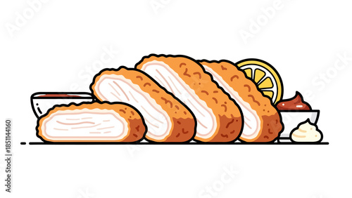 Crispy Fish Fillets with Lemon and Tartar Sauce on a White Plate