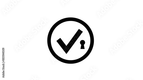 Black Check Mark and Keyhole Icon Inside Circle.