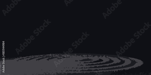 A dark minimalistic depiction of layered concentric curves on a black background