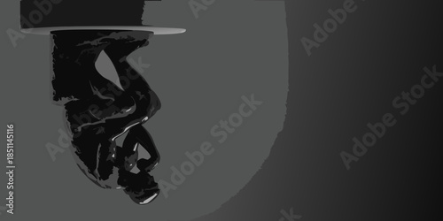 A shadowy figure descends from above partially obscured in darkness