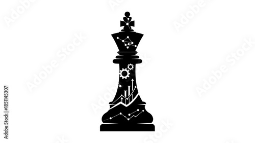 Black chess king piece with technology and data graphics inside.