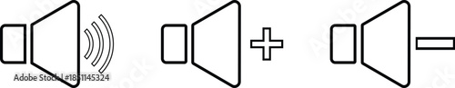Volume control speaker icons set with sound increase decrease