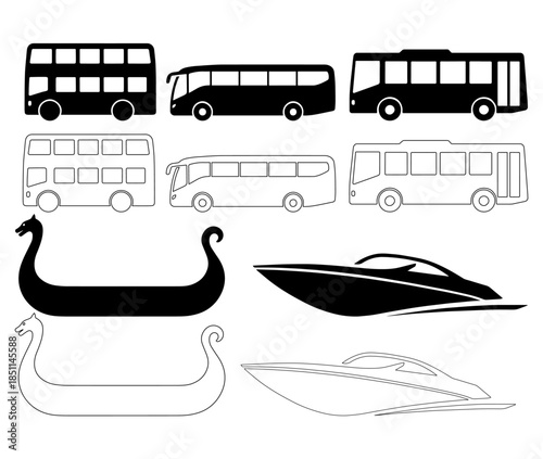 Collection of black and white silhouette icons representing various modes of transportation