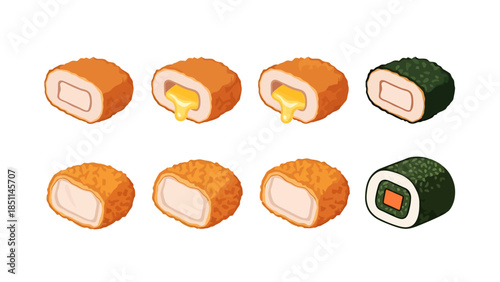 Assorted Sushi Rolls with Fresh Ingredients on a Dark Surface