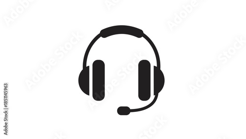 Black Headset with Microphone Isolated on White Background.
