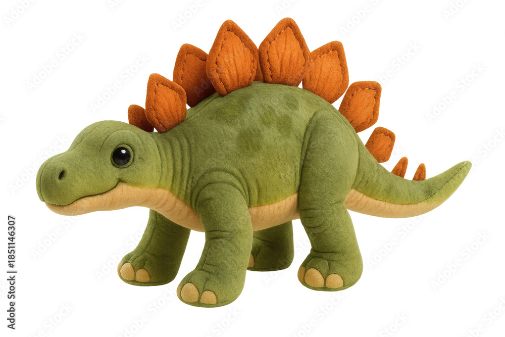 Naklejka premium Cute green plush dinosaur toy with long neck and tail