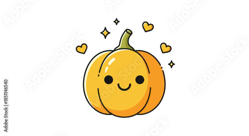 Cartoon pumpkin character with happy face and decorative elements