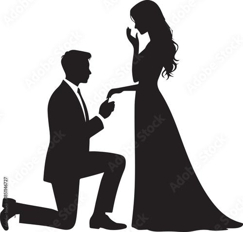 Romantic Couple Silhouette with Hearts on White Background