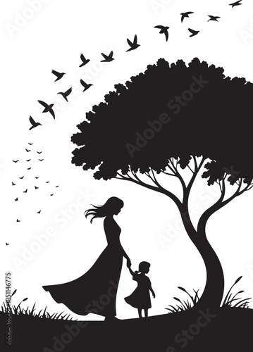 Romantic Couple Silhouette with Hearts on White Background