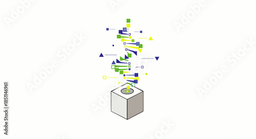 An abstract visualization of a vibrant DNA helix emerging from a technological cube, symbolizing genetic research, bioinformatics, and scientific innovation.