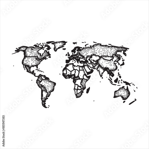 Black and White World Map Illustration Global Travel Theme
