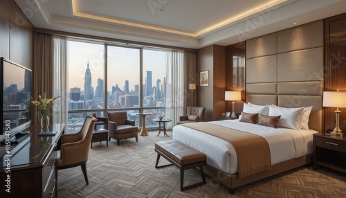 Warm natural sunlight, lots of windows, and simple furniture characterize the interior of a modern smart home.