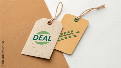 Two overlapping paper tags showing a DEAL message