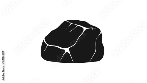 Black Rock with White Veins Isolated on White Background.