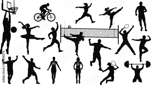 Diverse Silhouettes of Athletes Engaged in Various Sports Activities.