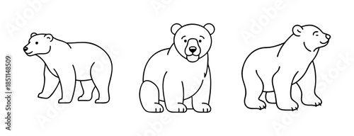 Simple line drawings of bears in different positions, perfect for children coloring pages