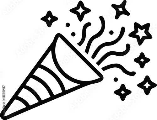 Party Popper Line Art Icon Celebration Vector Illustration Isolated On Transparent Background