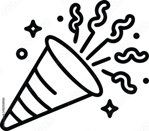Simple Party Popper Line Icon Vector For Birthday And Event Themes On Transparent Background